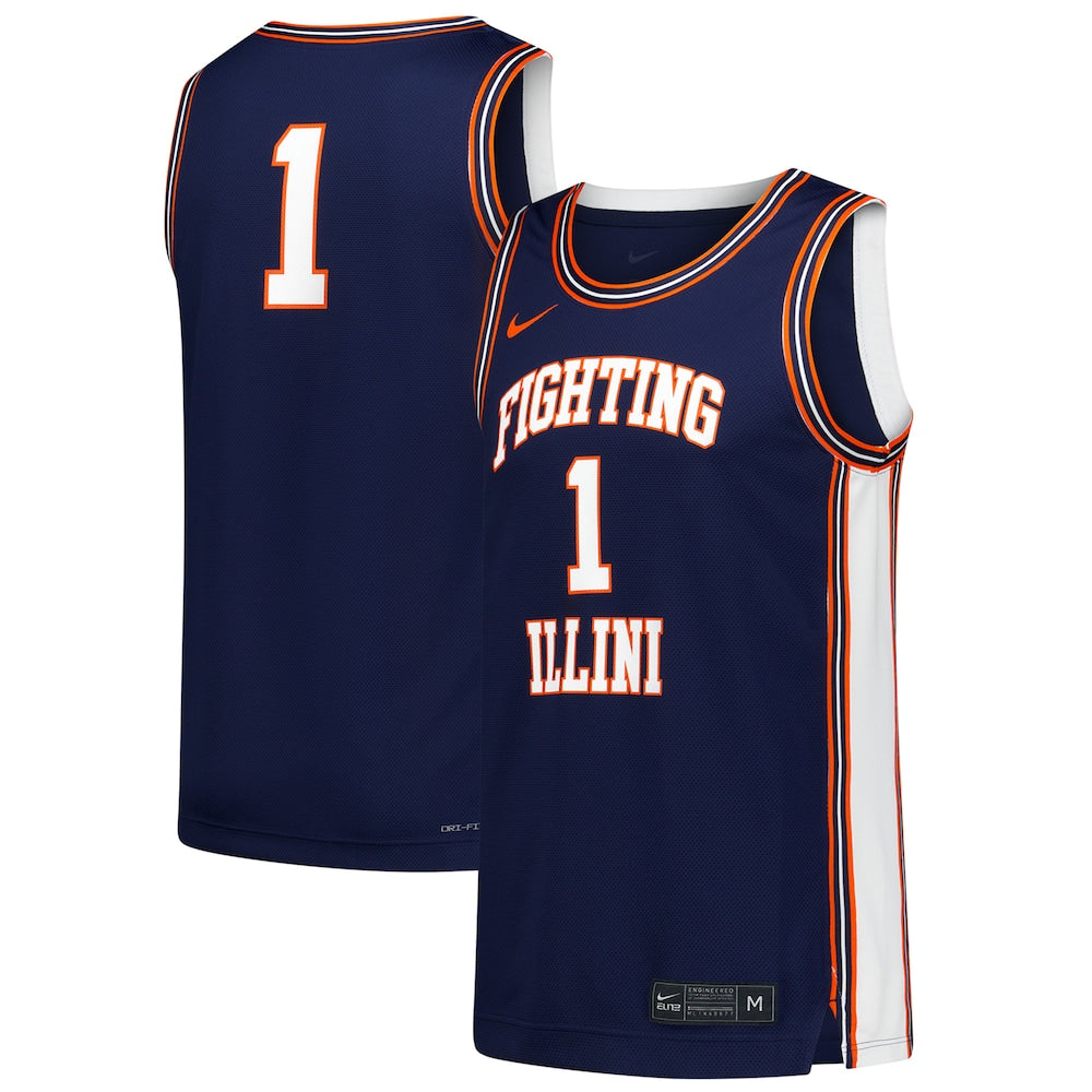 1 Navy Illinois Fighting Illini Replica Basketball Jersey - retro stitched basketball jersey for 1 Navy fans
