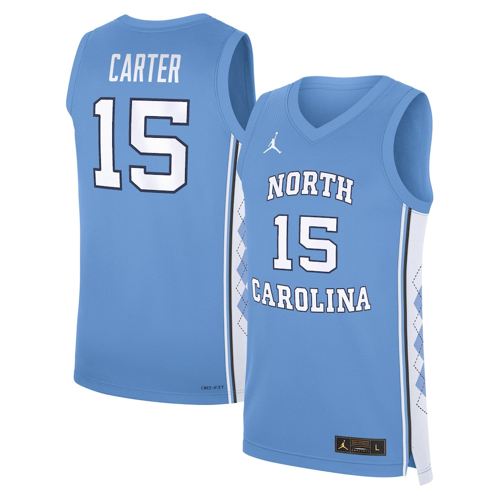 Jordan Brand Vince Carter Carolina Blue North Carolina Tar Heels Road Replica Basketball Jersey - retro stitched basketball jersey for Jordan Brand fans