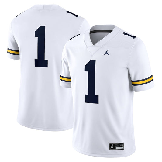 Jordan Brand 1 White Michigan Wolverines Game Jersey - retro stitched jersey jersey for Jordan Brand fans