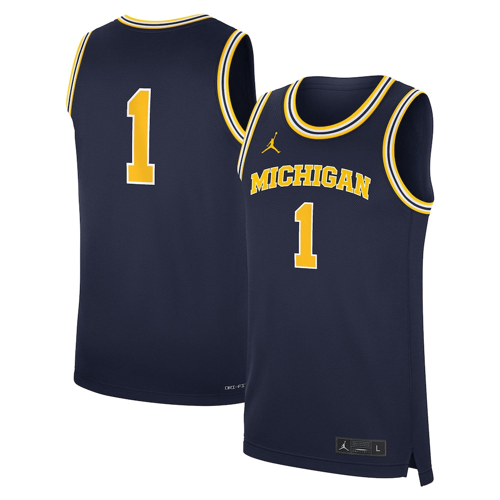 Jordan Brand Navy Michigan Wolverines Road Replica Basketball Jersey - retro stitched basketball jersey for Jordan Brand fans
