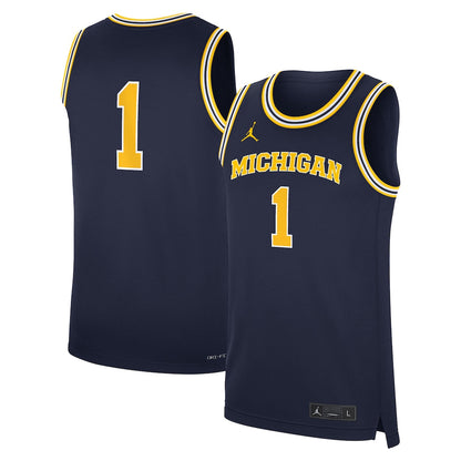 Jordan Brand Navy Michigan Wolverines Road Replica Basketball Jersey - retro stitched basketball jersey for Jordan Brand fans