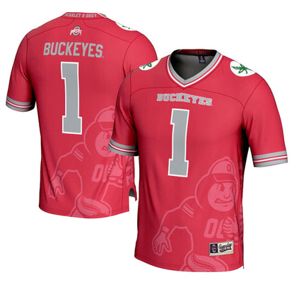 Gameday Greats 1 Scarlet Ohio State Buckeyes Icon Print Football Fashion Jersey - retro stitched football jersey for Gameday Greats fans