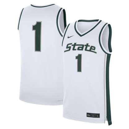 1 White Michigan State Spartans Alternate Replica Basketball Jersey - retro stitched basketball jersey for 1 White fans