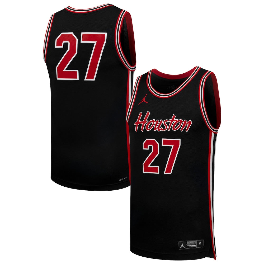 Jordan Brand 27 Black Houston Cougars Replica Basketball Jersey - retro stitched basketball jersey for Jordan Brand fans