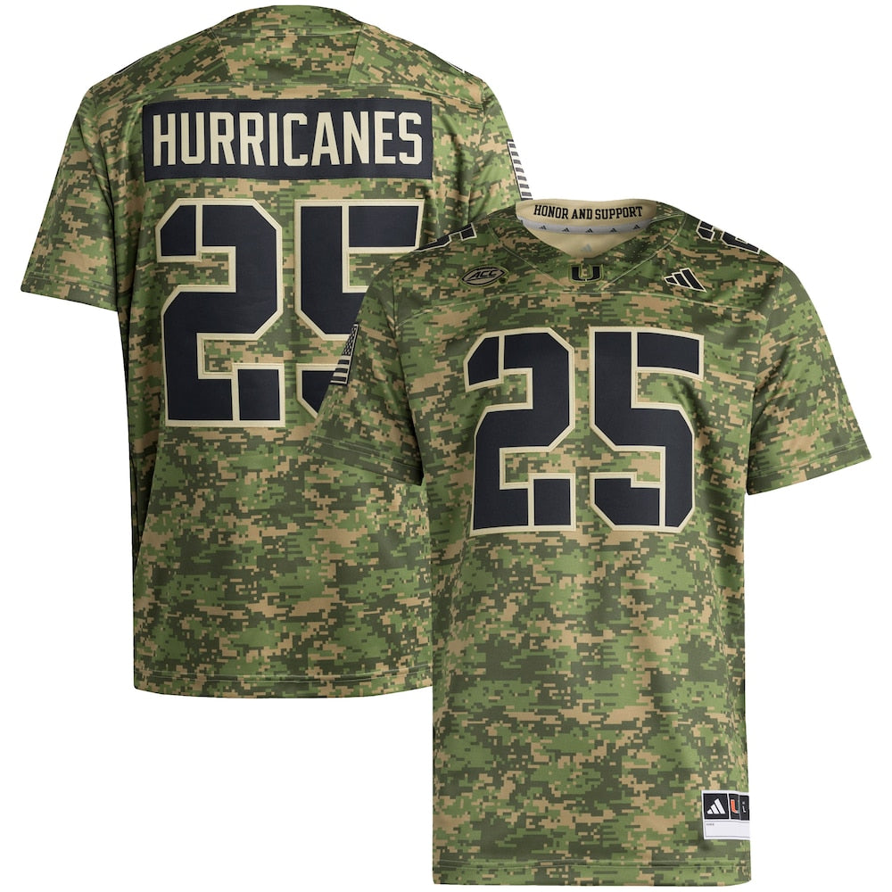 25 Camo Miami Hurricanes Honor Support Premier Strategy Jersey - retro stitched jersey jersey for 25 Camo fans