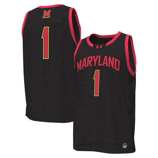 1 Black Maryland Terrapins Replica Basketball Jersey - retro stitched basketball jersey for 1 Black fans