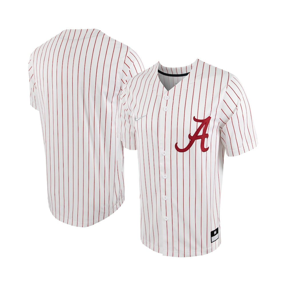 Whitecrimson Alabama Crimson Tide Pinstripe Replica Full Button Baseball Jersey - retro stitched baseball jersey for Whitecrimson Alabama fans
