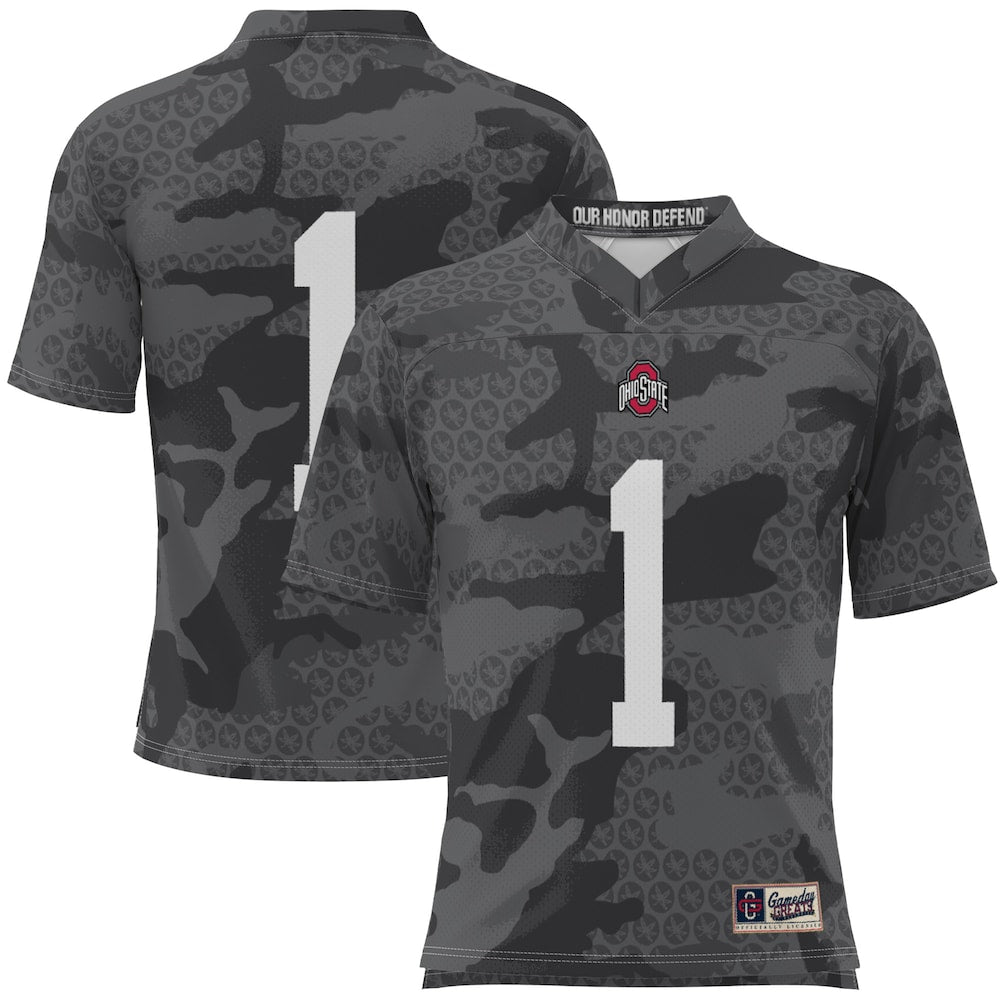 Gameday Greats 1 Black Ohio State Buckeyes Camo Football Jersey - retro stitched football jersey for Gameday Greats fans