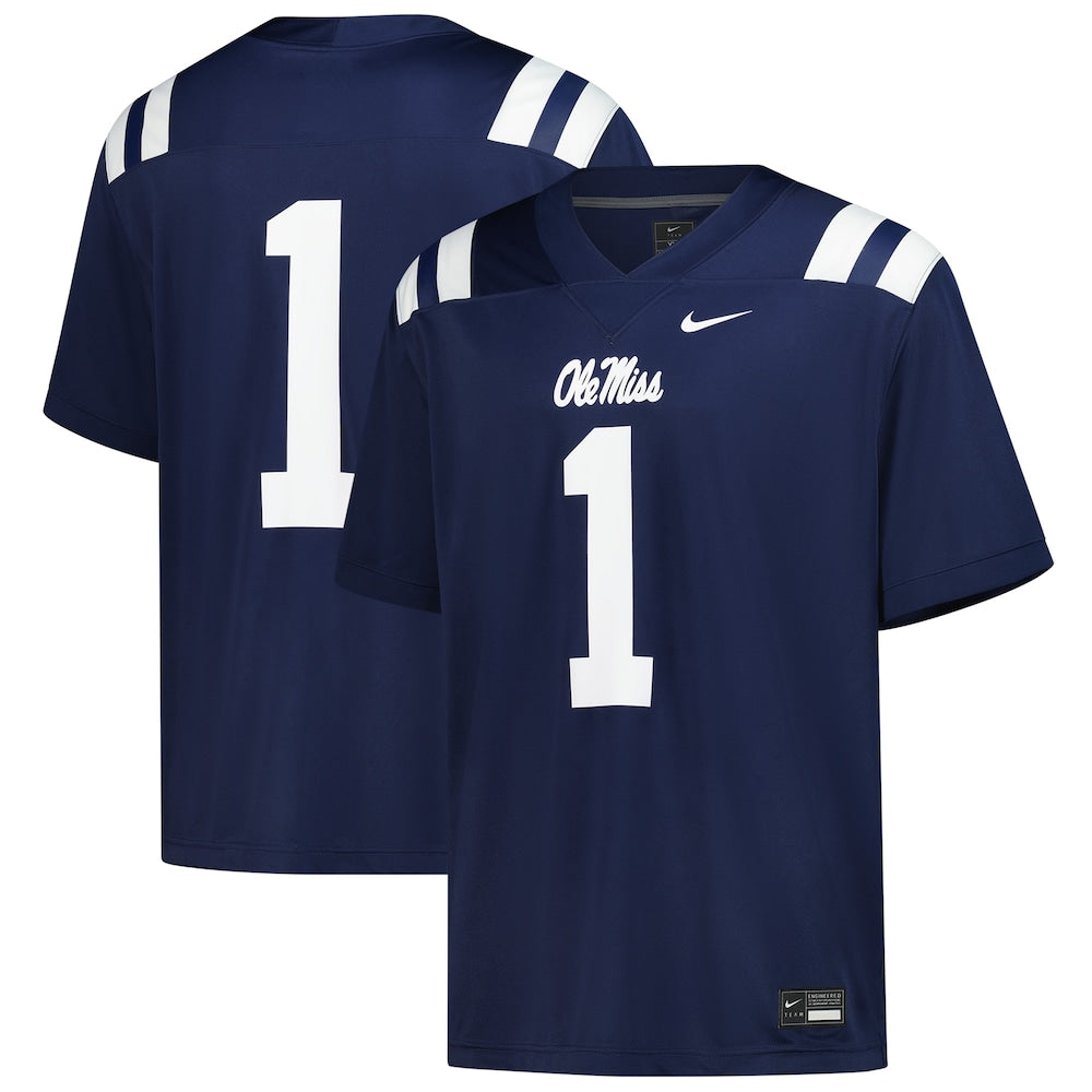 1 Navy Ole Miss Rebels Untouchable Football Jersey - retro stitched football jersey for 1 Navy fans