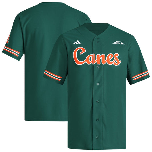 Green Miami Hurricanes Reversible Retro Full Button Baseball Jersey - retro stitched baseball jersey for Green Miami fans