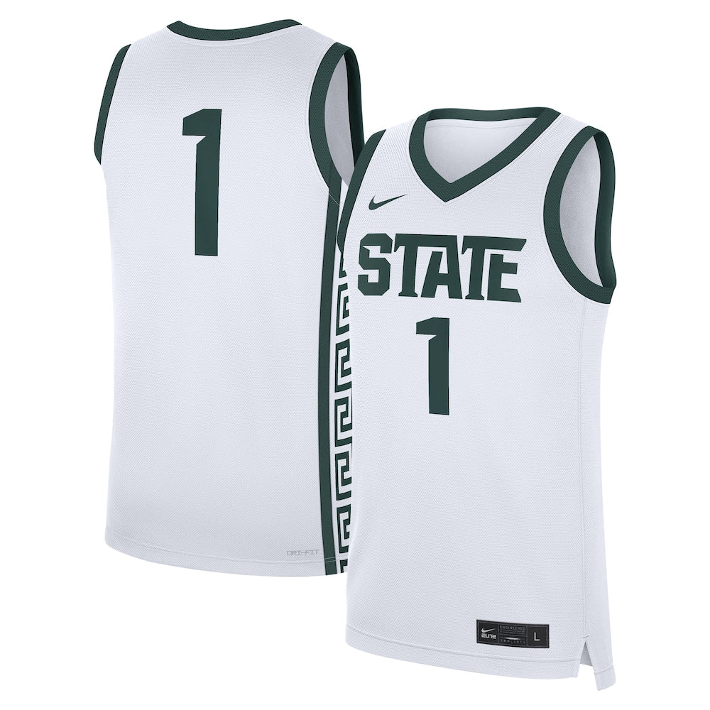 1 White Michigan State Spartans Home Replica Jersey - retro stitched jersey jersey for 1 White fans