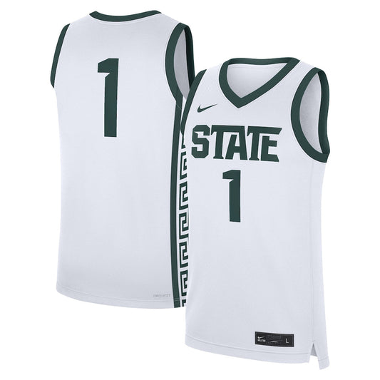 1 White Michigan State Spartans Home Replica Jersey - retro stitched jersey jersey for 1 White fans