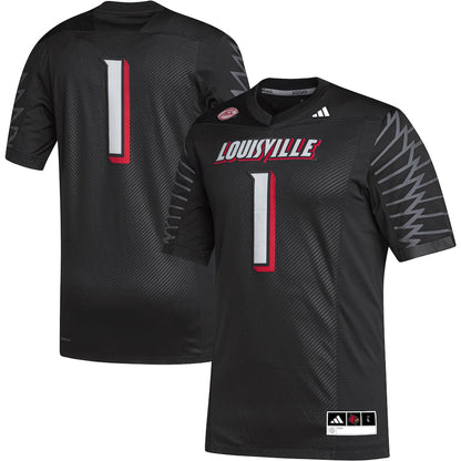 1 Black Louisville Cardinals Premier Football Jersey - retro stitched football jersey for 1 Black fans