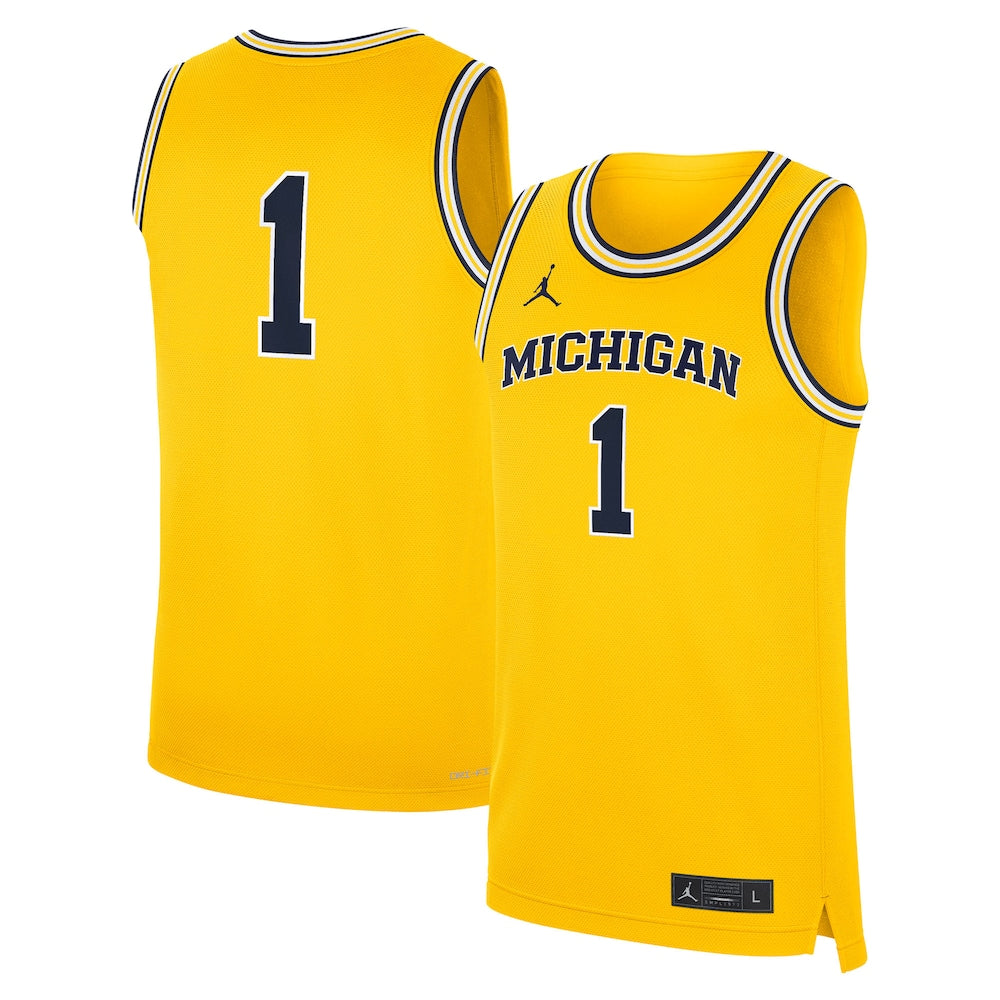 Jordan Brand 1 Maize Michigan Wolverines Alternate Replica Jersey - retro stitched jersey jersey for Jordan Brand fans