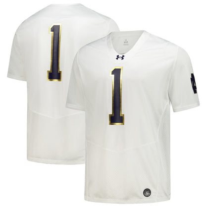 White Notre Dame Fighting Irish 1 Replica Football Jersey - retro stitched football jersey for White Notre fans