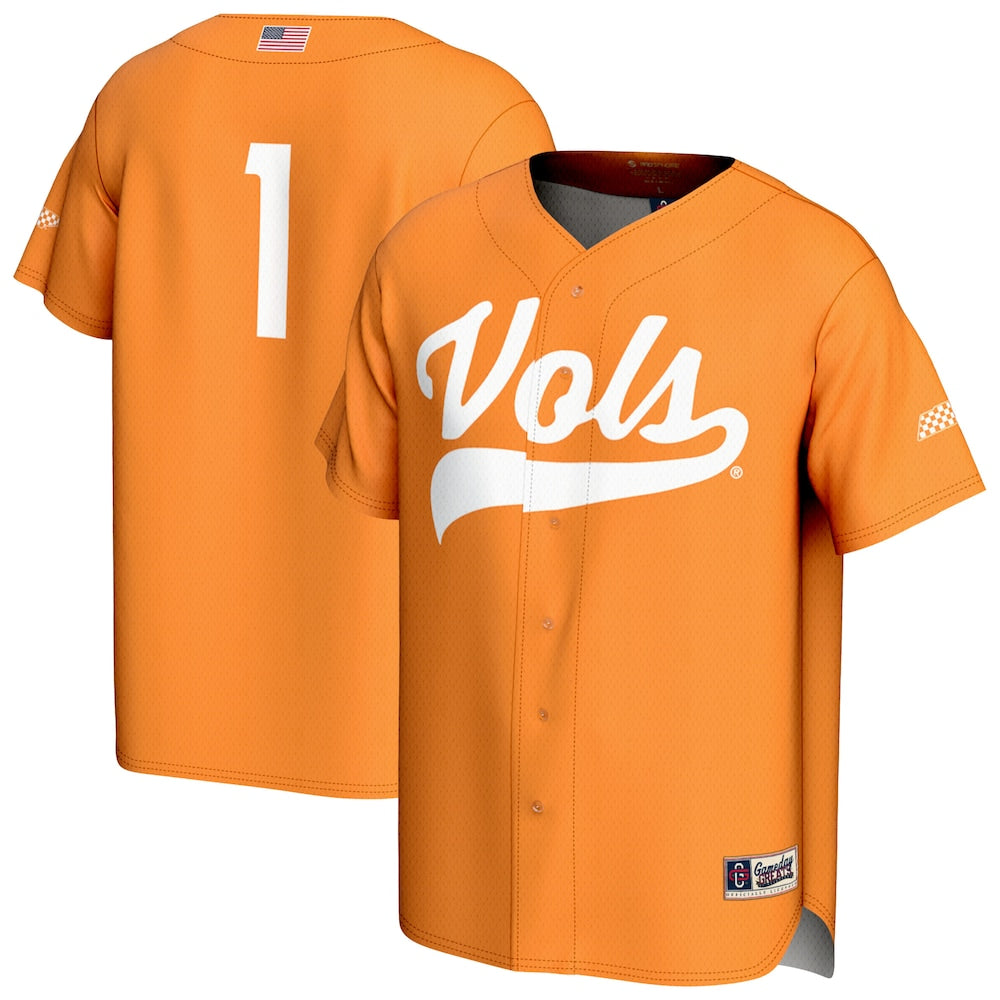 Gameday Greats 1 Tennessee Orange Tennessee Volunteers Lightweight Baseball Fashion Jersey - retro stitched baseball jersey for Gameday Greats fans