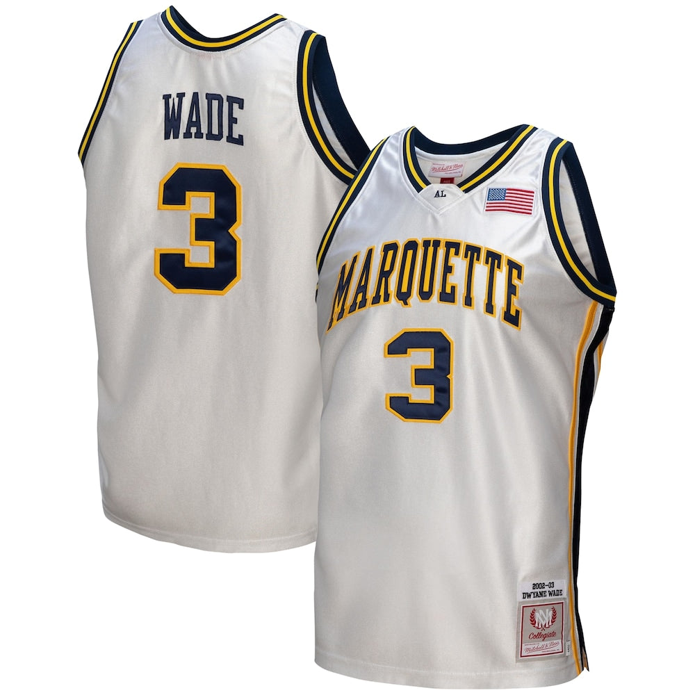 Dwyane Wade White Marquette Golden Eagles College Vault 200203 Jersey - retro stitched jersey jersey for Dwyane Wade fans