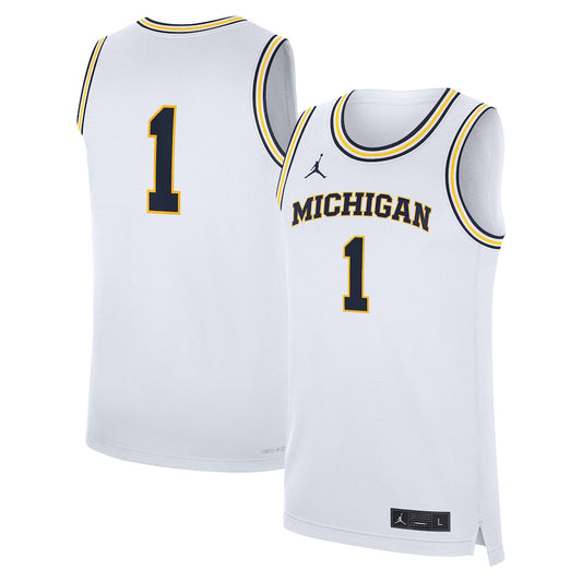 Jordan Brand White Michigan Wolverines Home Replica Basketball Jersey - retro stitched basketball jersey for Jordan Brand fans