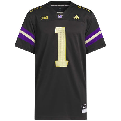 1 Black Washington Huskies Premier Strategy Jersey - retro stitched jersey jersey for 1 Black fans