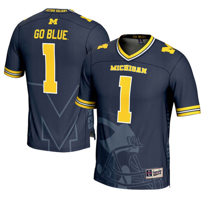 Gameday Greats 1 Navy Michigan Wolverines Icon Print Football Fashion Jersey - retro stitched football jersey for Gameday Greats fans