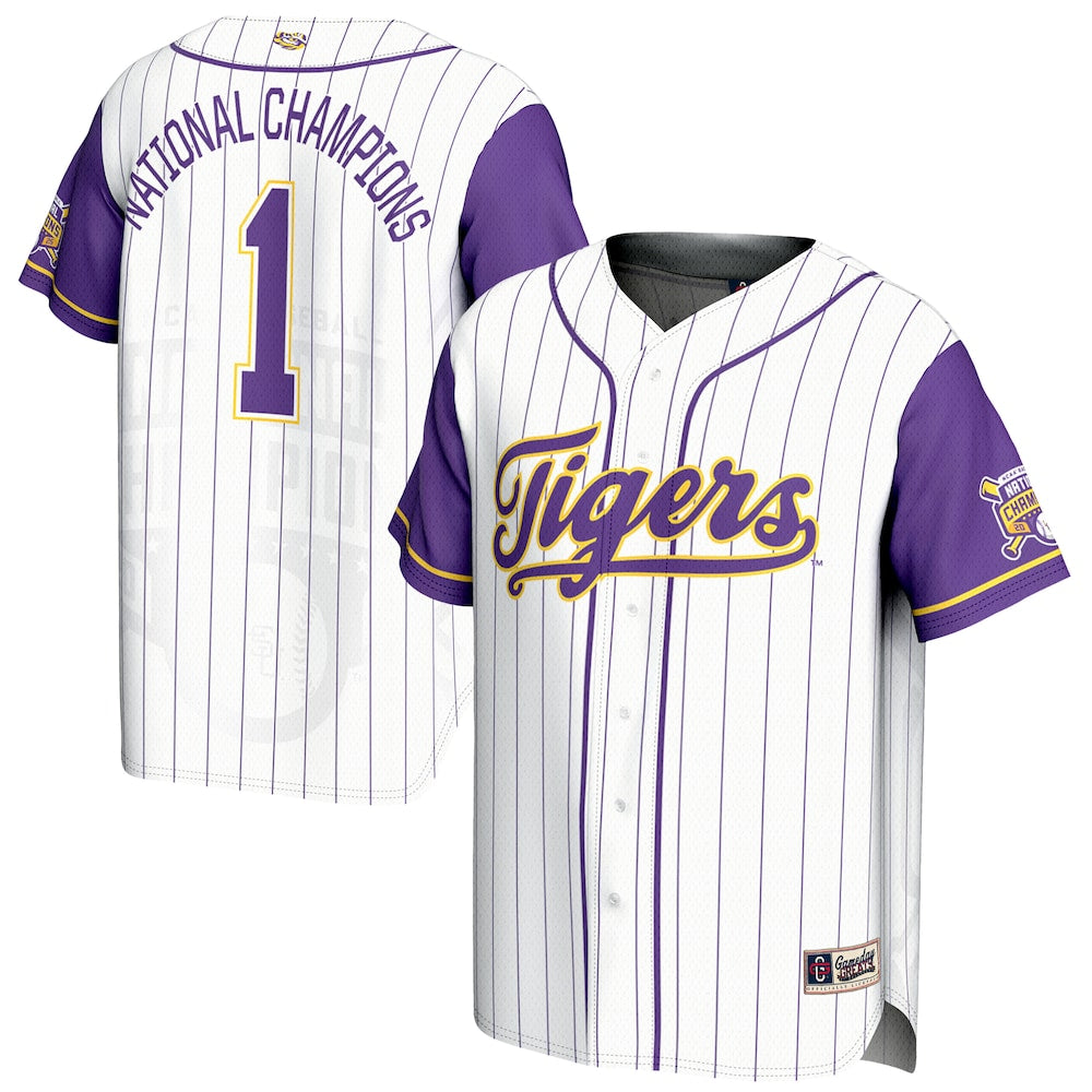 Gameday Greats 1 White Lsu Tigers 2025 Ncaa Baseball College World Series Champions Lightweight Baseball Jersey - retro stitched baseball jersey for Gameday Greats fans
