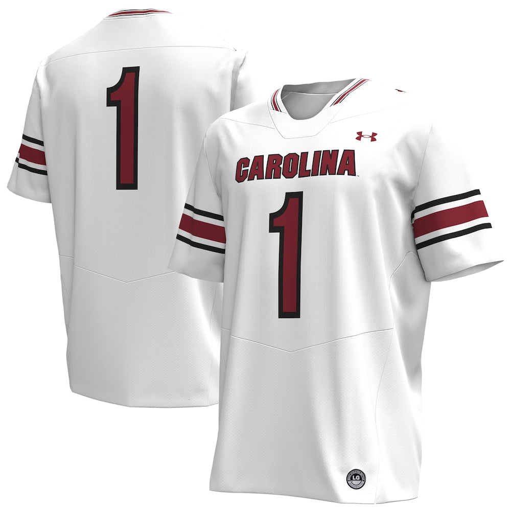 1 White South Carolina Gamecocks Replica Football Jersey - retro stitched football jersey for 1 White fans