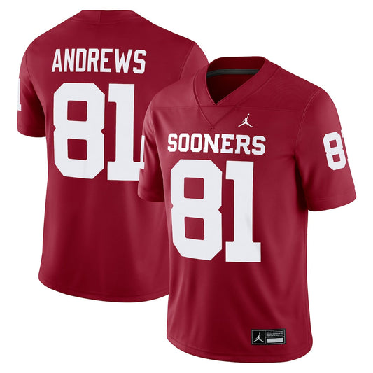 Jordan Brand Mark Andrews Crimson Oklahoma Sooners Alumni Player Game Jersey - retro stitched jersey jersey for Jordan Brand fans