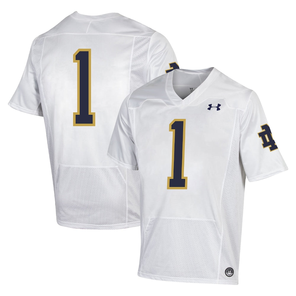 1 White Notre Dame Fighting Irish Premiere Football Jersey - retro stitched football jersey for 1 White fans