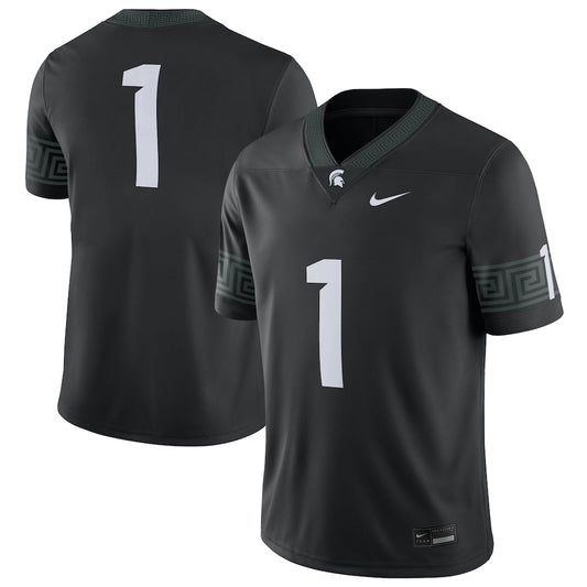 1 Black Michigan State Spartans Alternate Football Game Jersey - retro stitched football jersey for 1 Black fans