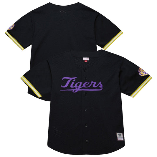 Black Lsu Tigers On The Clock Full Button Fashion Jersey - retro stitched jersey jersey for Black Lsu fans