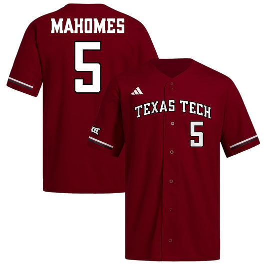 Patrick Mahomes Red Texas Tech Red Raiders Replica Baseball Jersey - retro stitched baseball jersey for Patrick Mahomes fans