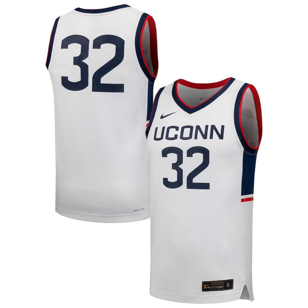 32 White Uconn Huskies Replica Basketball Jersey - retro stitched basketball jersey for 32 White fans