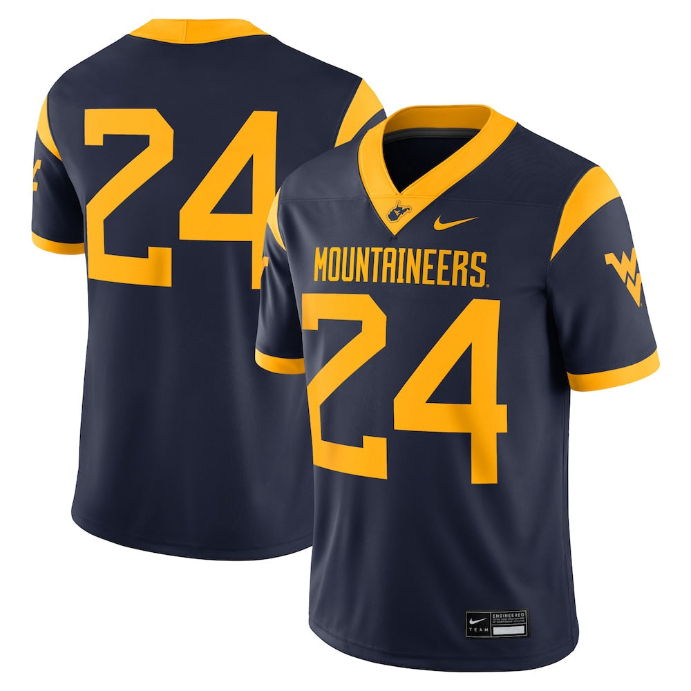 24 Navy West Virginia Mountaineers Game Jersey - retro stitched jersey jersey for 24 Navy fans