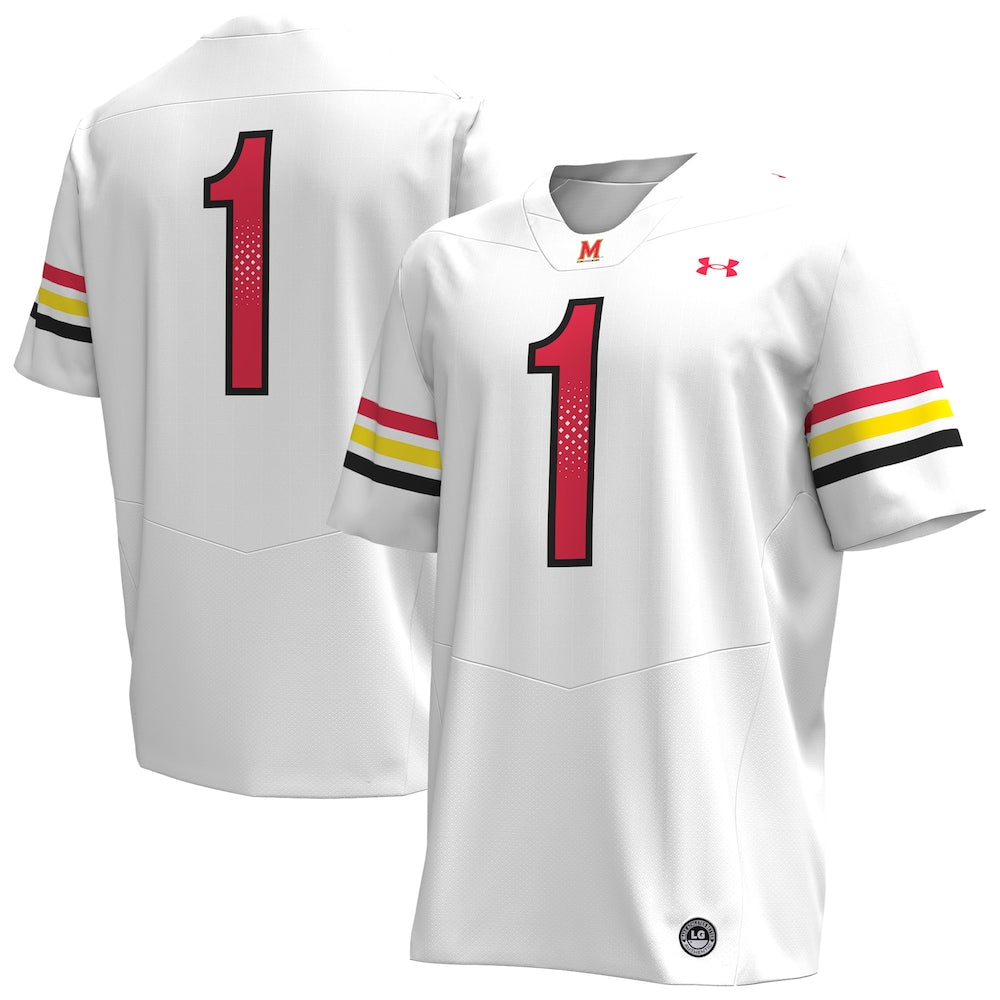 1 White Maryland Terrapins Replica Football Jersey - retro stitched football jersey for 1 White fans
