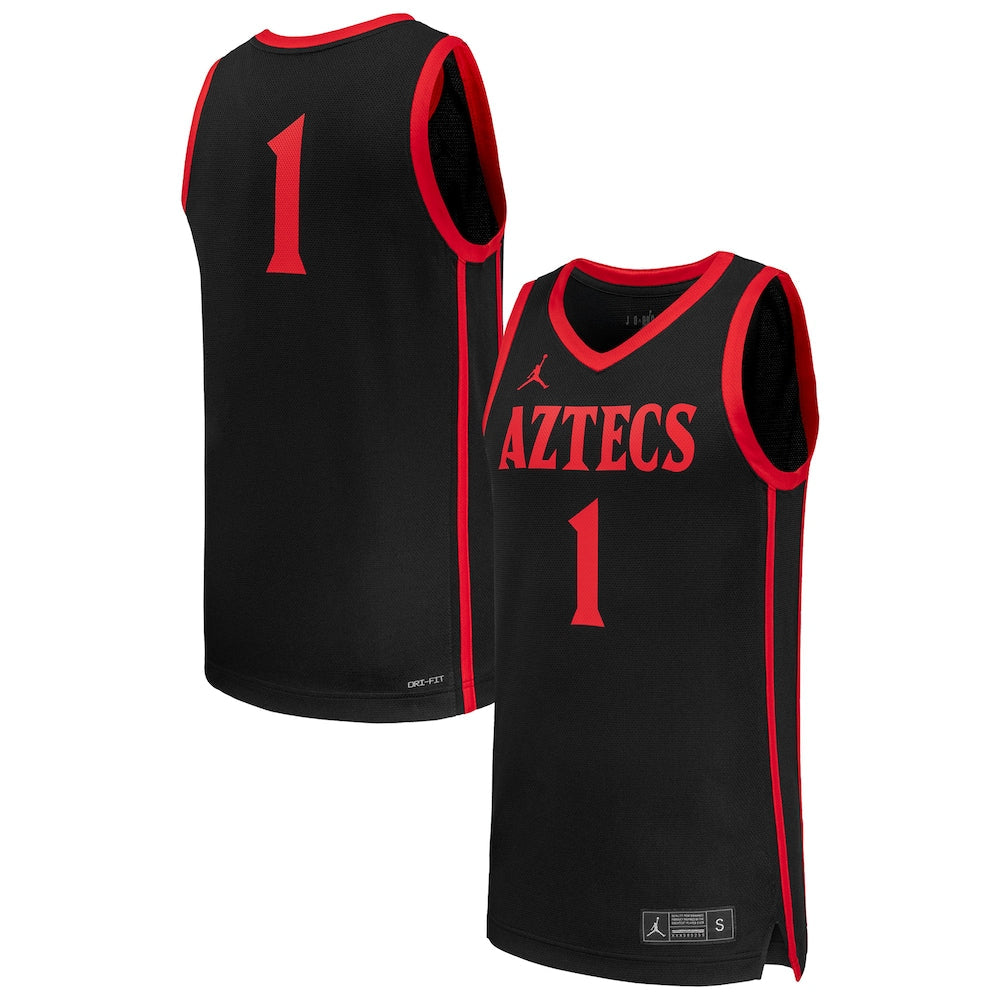 Jordan Brand 1 Black San Diego State Aztecs Replica Basketball Jersey - retro stitched basketball jersey for Jordan Brand fans