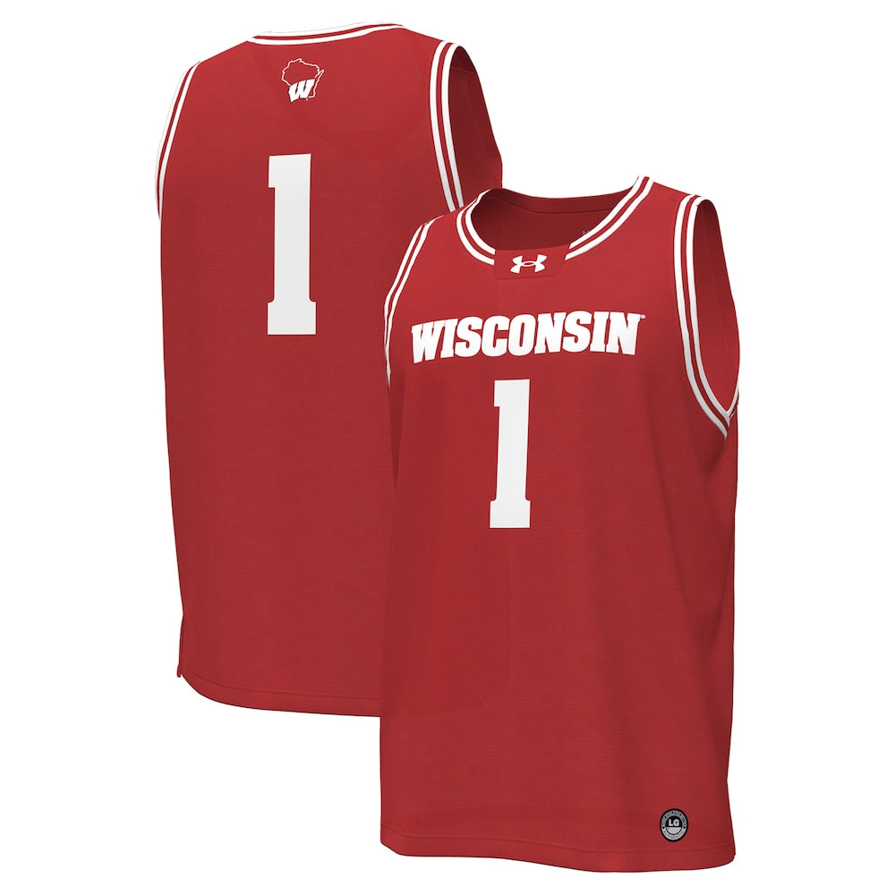 1 Red Wisconsin Badgers Replica Basketball Jersey - retro stitched basketball jersey for 1 Red fans