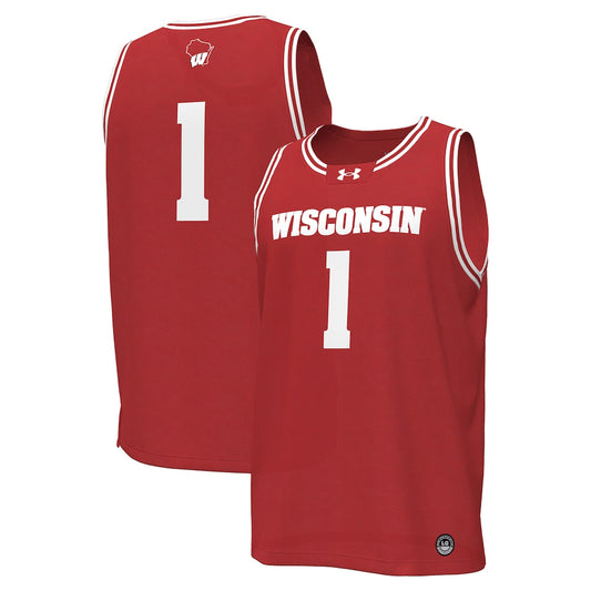 1 Red Wisconsin Badgers Replica Basketball Jersey - retro stitched basketball jersey for 1 Red fans