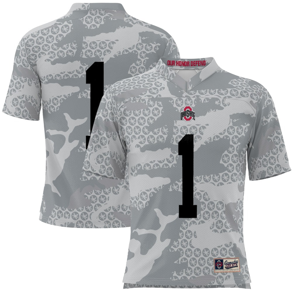 Gameday Greats 1 Gray Ohio State Buckeyes Camo Football Jersey - retro stitched football jersey for Gameday Greats fans