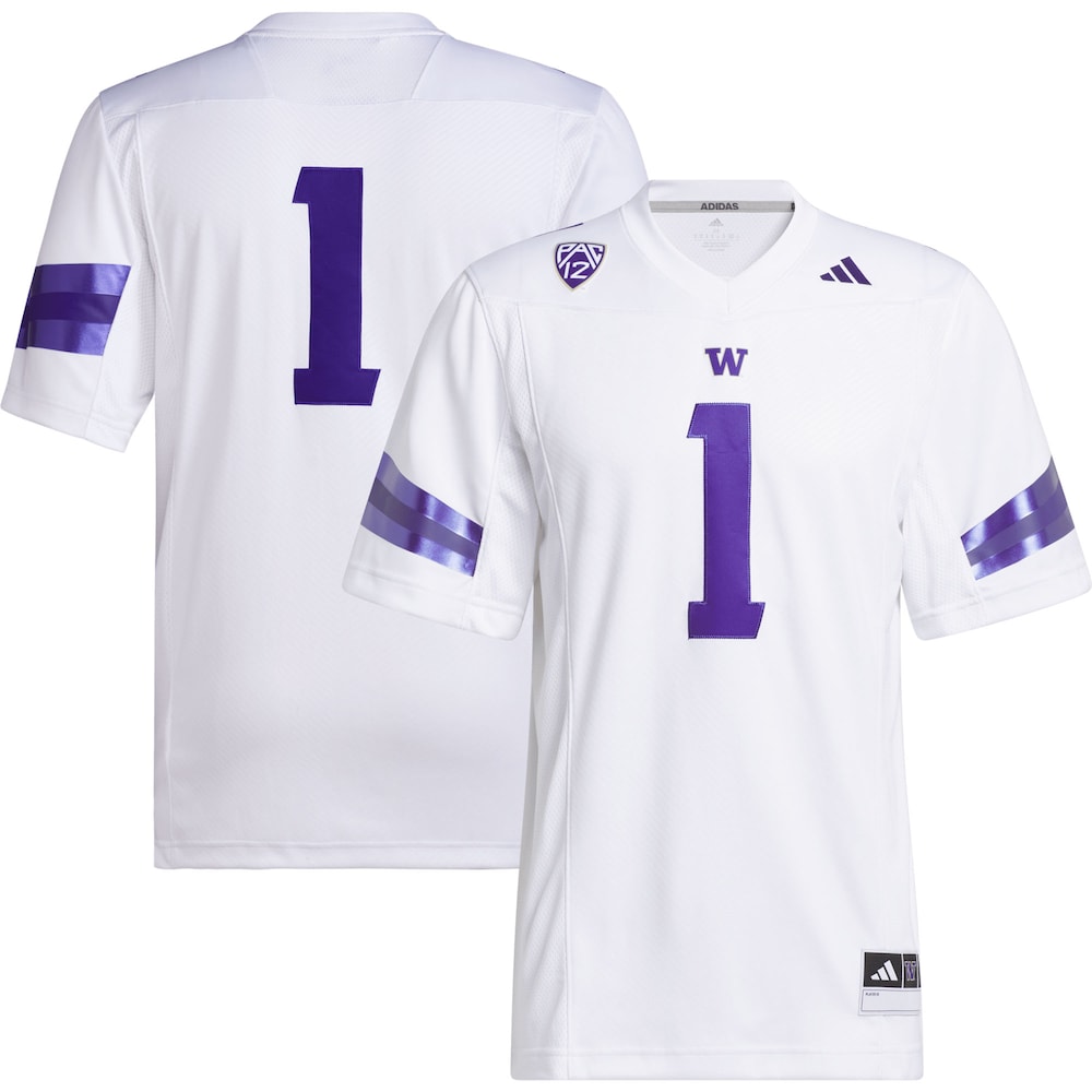 1 White Washington Huskies Premier Football Jersey - retro stitched football jersey for 1 White fans
