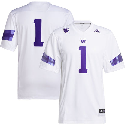 1 White Washington Huskies Premier Football Jersey - retro stitched football jersey for 1 White fans
