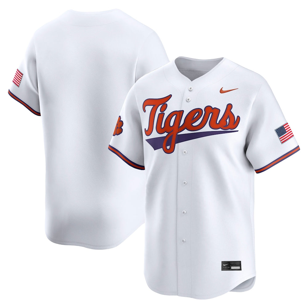 White Clemson Tigers College Baseball Limited Jersey - retro stitched baseball jersey for White Clemson fans