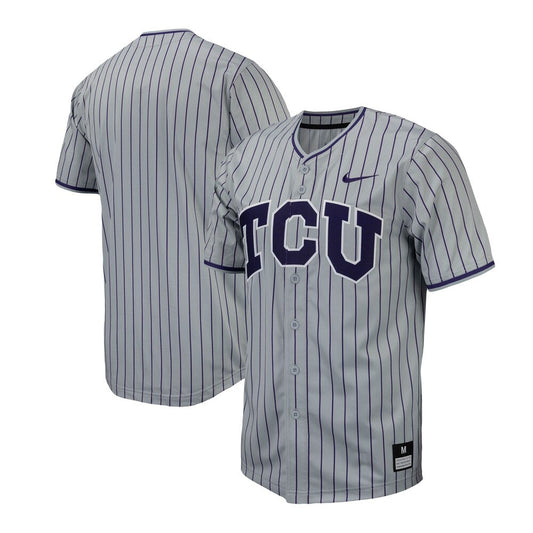 Gray Tcu Horned Frogs Pinstripe Replica Baseball Jersey - retro stitched baseball jersey for Gray Tcu fans