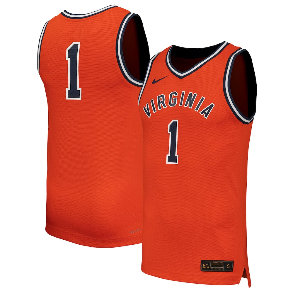 1 Orange Virginia Cavaliers Throwback Replica Basketball Jersey - retro stitched basketball jersey for 1 Orange fans