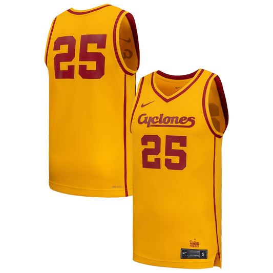 25 Gold Iowa State Cyclones Replica Basketball Jersey - retro stitched basketball jersey for 25 Gold fans