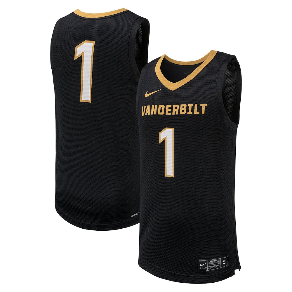 1 Black Vanderbilt Commodores Replica Basketball Jersey - retro stitched basketball jersey for 1 Black fans