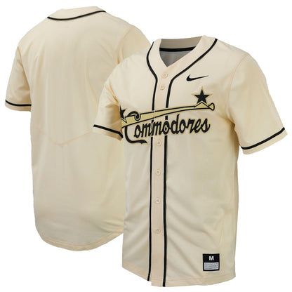 Natural Vanderbilt Commodores Replica Full Button Baseball Jersey - retro stitched baseball jersey for Natural Vanderbilt fans