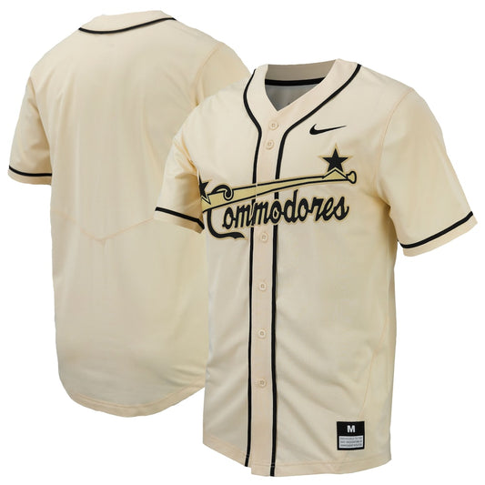 Natural Vanderbilt Commodores Replica Full Button Baseball Jersey - retro stitched baseball jersey for Natural Vanderbilt fans