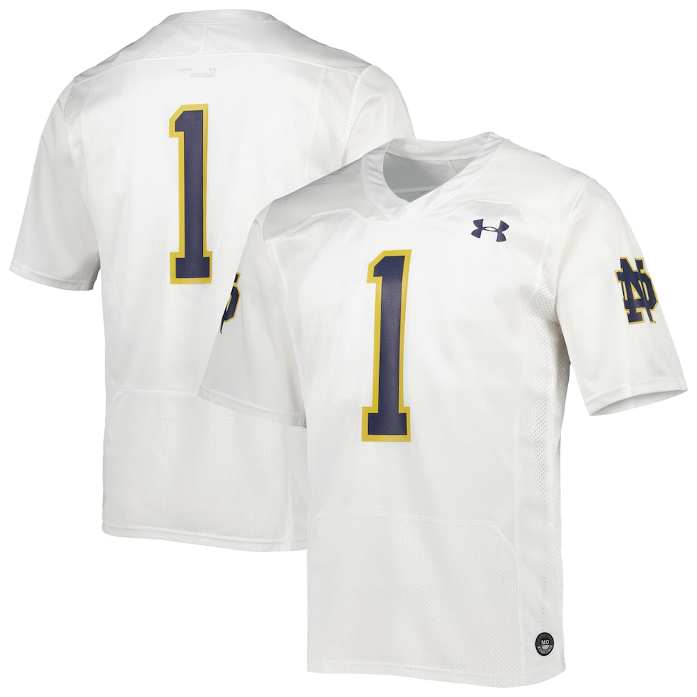 1 White Notre Dame Fighting Irish Team Wordmark Replica Football Jersey - retro stitched football jersey for 1 White fans