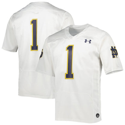 1 White Notre Dame Fighting Irish Team Wordmark Replica Football Jersey - retro stitched football jersey for 1 White fans