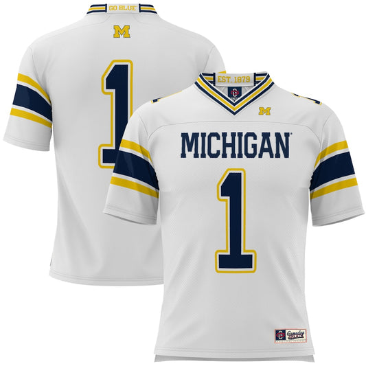 Gameday Greats 1 White Michigan Wolverines Football Jersey - retro stitched football jersey for Gameday Greats fans